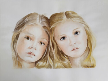 Painting titled "AMICHE PER LA PELLE" by Vittoriana Mascheroni, Original Artwork, Watercolor