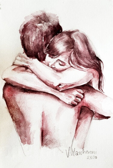 Ζωγραφική με τίτλο "ABBRACCIO 2 / HUG 2" από Vittoriana Mascheroni, Αυθεντικά έργα τέχνης, Ακουαρέλα