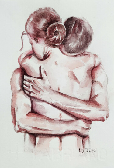 Painting titled "ABBRACCIO 4 / HUG 4" by Vittoriana Mascheroni, Original Artwork, Watercolor