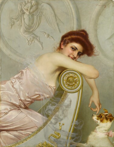 Painting titled "Jeune femme avec un…" by Vittorio Matteo Corcos, Original Artwork, Oil