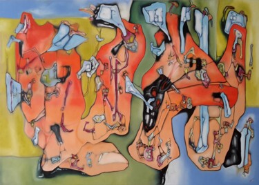 Peinture intitulée "Le quattro sagome" par Vittorio Menditto, Œuvre d'art originale, Huile