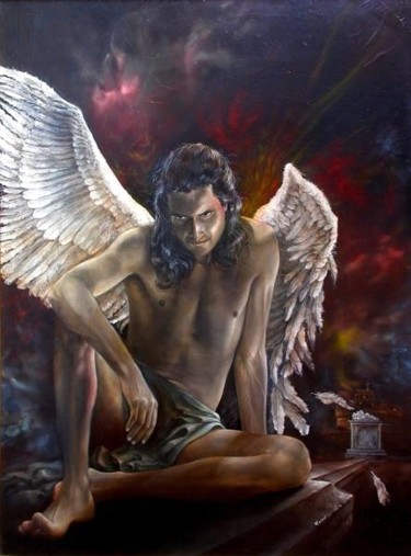 Painting titled "l'ultimo angelo" by Vittorio Murru, Original Artwork