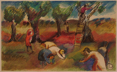 Pittura intitolato "Raccoglitrici, 1981" da Vittorio Paradisi, Opera d'arte originale, Pastello