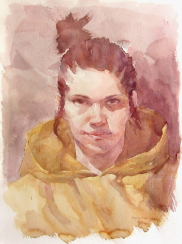 Painting titled "Girl In Yellow" by Vitya Zakharchenko, Original Artwork, Watercolor