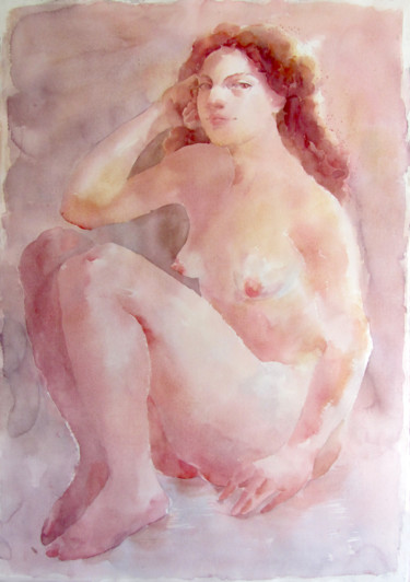 Schilderij getiteld "Nude Purple" door Vitya Zakharchenko, Origineel Kunstwerk, Aquarel