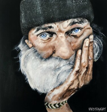 Painting titled "The old fisherman" by Viv Steyaert, Original Artwork, Oil
