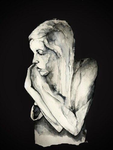 Картина под названием "Introversion" - Viv Steyaert, Подлинное произведение искусства, Акварель