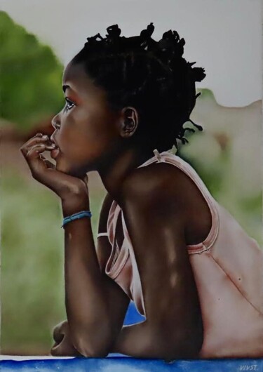 Peinture intitulée "Dreamer girl" par Viv Steyaert, Œuvre d'art originale, Huile Monté sur Panneau de bois