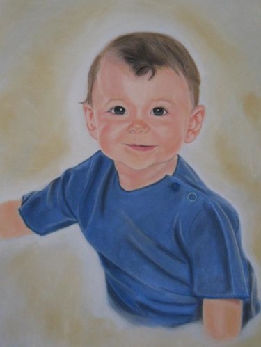Pintura titulada "Enfant au pull bleu" por Nadia Iglesia, Obra de arte original