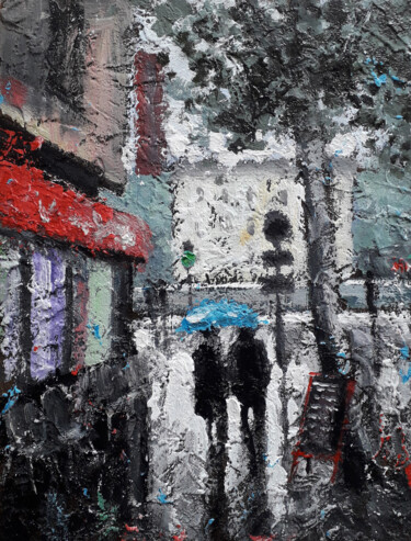 Картина под названием "Walk under the rain…" - Alex Ziev, Подлинное произведение искусства, Акрил