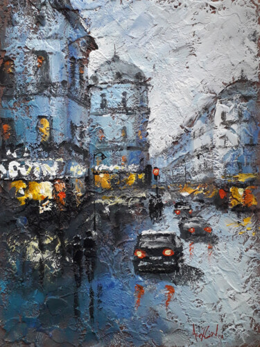 Картина под названием "City lights. Rain i…" - Alex Ziev, Подлинное произведение искусства, Акрил