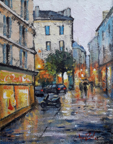Картина под названием "Rainy evening. Сity…" - Alex Ziev, Подлинное произведение искусства, Акрил