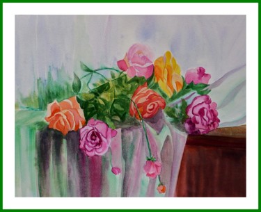 Peinture intitulée "brassee-de-roses.jpg" par Viviane Farrugia, Œuvre d'art originale, Aquarelle