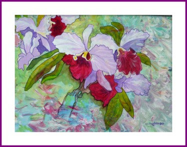 Painting titled "ORCHIDEES" by Viviane Farrugia, Original Artwork, Acrylic