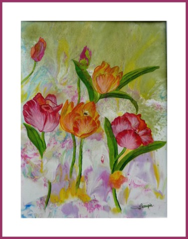 Painting titled "PRINTEMPS des TULIP…" by Viviane Farrugia, Original Artwork, Acrylic