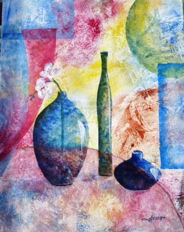 Malerei mit dem Titel "trio-de-vases" von Viviane Farrugia, Original-Kunstwerk, Acryl Auf Keilrahmen aus Holz montiert
