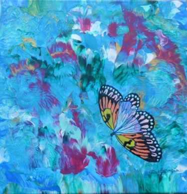 Painting titled "JOLI PAPILLON" by Viviane Farrugia, Original Artwork, Acrylic Mounted on Wood Stretcher frame