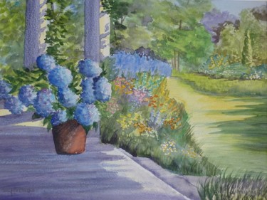 Painting titled "Jardin anglais" by Viviane Farrugia, Original Artwork, Watercolor