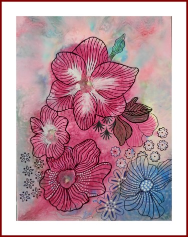 "art-nouveau - hibis…" başlıklı Tablo Viviane Farrugia tarafından, Orijinal sanat, Suluboya