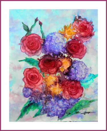 Peinture intitulée "bouquet-fleurs" par Viviane Farrugia, Œuvre d'art originale, Aquarelle