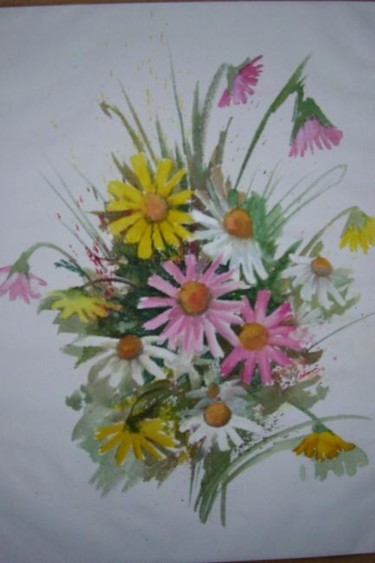 Painting titled "Mixed Daisies" by Viv De Boo, Original Artwork
