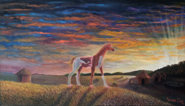 Картина под названием "Amerindian Sunset" - Vívian Lima, Подлинное произведение искусства, Масло Установлен на Деревянная ра…