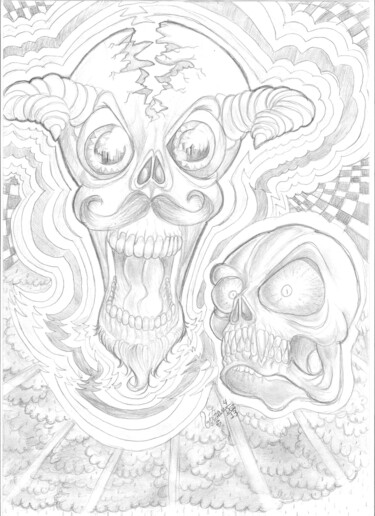 Рисунок под названием "Skulls" - Vívian Lima, Подлинное произведение искусства, Карандаш