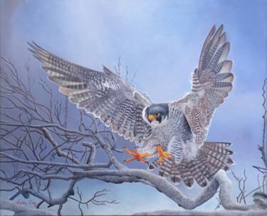 Painting titled "Falcon" by Vívian Lima, Original Artwork, Ink Mounted on Wood Stretcher frame