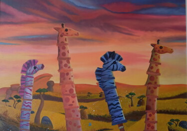 Painting titled "Grassland Groove" by Vívian Lima, Original Artwork, Oil Mounted on Wood Stretcher frame