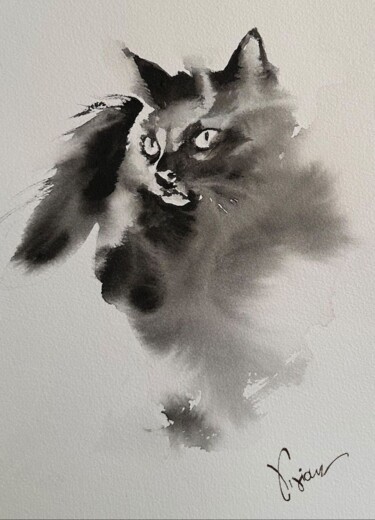 Peinture intitulée "le chat" par Vivian Narduzzi, Œuvre d'art originale, Aquarelle