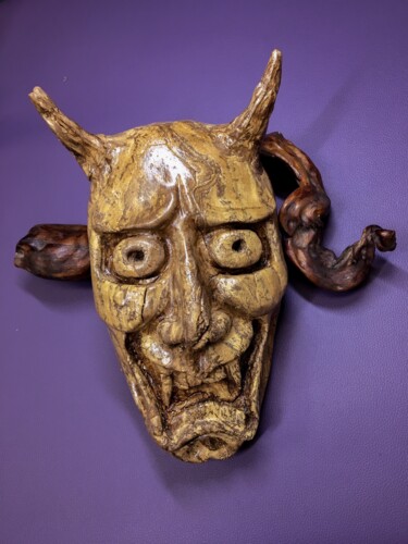 Sculpture intitulée "Hannya maschera gia…" par Viviana Bellanza, Œuvre d'art originale, Bois