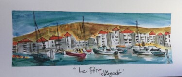 Peinture intitulée ""Le port d'Agadir"" par Viviane Arsenault (Viv), Œuvre d'art originale, Encre