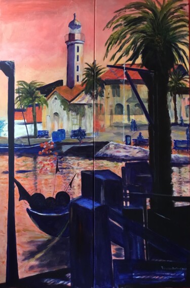 Painting titled "Port du Grau" by Viviane Dufour, Original Artwork, Acrylic Mounted on Wood Stretcher frame