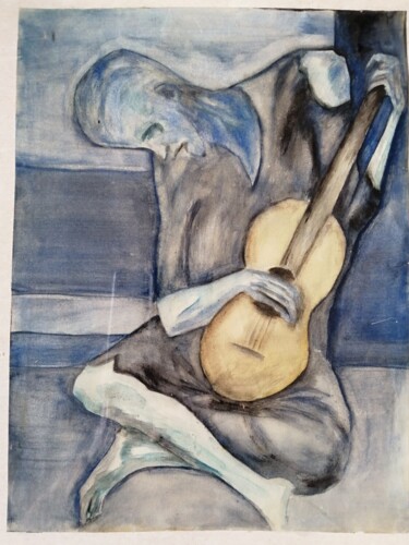 Peinture intitulée "Le guitariste d apr…" par Viviane Henry Machemin, Œuvre d'art originale, Aquarelle