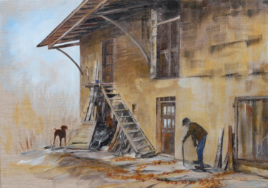 Malerei mit dem Titel "La vieille maison,…" von Viviane Risser, Original-Kunstwerk, Öl