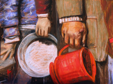 Malerei mit dem Titel "La soupe" von Viviane Risser, Original-Kunstwerk, Pastell