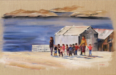 Pittura intitolato "Les enfants de Pang…" da Viviane Risser, Opera d'arte originale, Olio