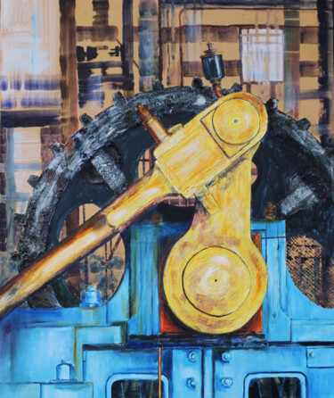 Schilderij getiteld "La bielle-manivelle" door Viviane Risser, Origineel Kunstwerk, Acryl Gemonteerd op Houten paneel