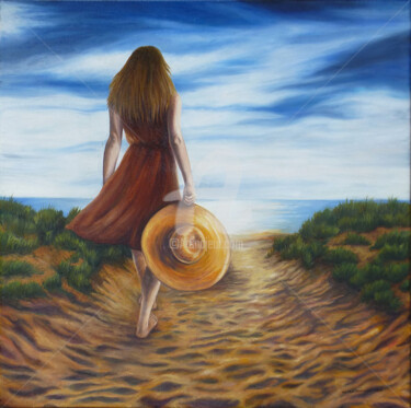 Schilderij getiteld "Chemin de sable.jpg" door Viviane Sermonat, Origineel Kunstwerk, Olie