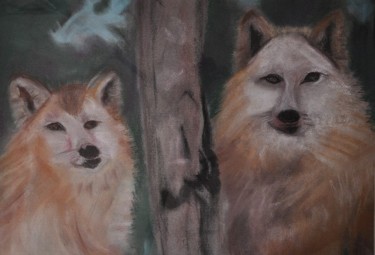 Painting titled "loups sortis du bois" by Viba, Original Artwork