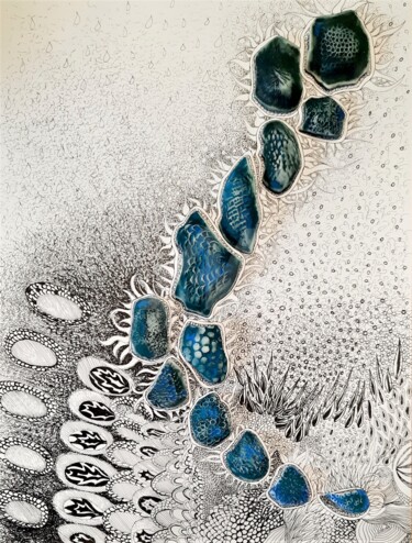 Coquillages Dessin intitulée "Coquillages" par Viviane Thelen, Œuvre d'art originale, Encre Monté sur Châssis en bois