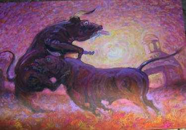 Painting titled "The Bulls Fantasy" by Viviano, Original Artwork, Oil