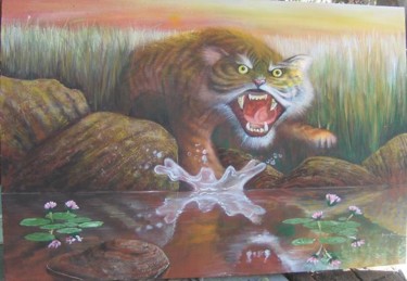 Painting titled "Fantasy Tiger" by Viviano, Original Artwork, Oil