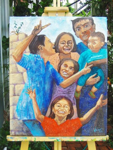 Painting titled "San Pedro Children" by Viviano, Original Artwork, Oil