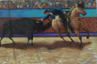 Painting titled "Touch the bull" by Viviano, Original Artwork, Oil