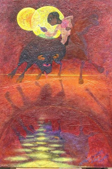 Painting titled "Rejoneador Sunset" by Viviano, Original Artwork, Oil