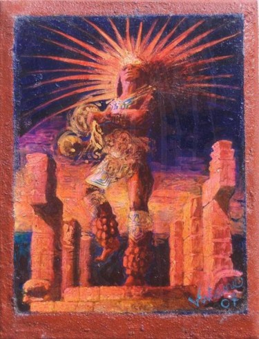 Painting titled "Chichimeca dancing…" by Viviano, Original Artwork, Oil