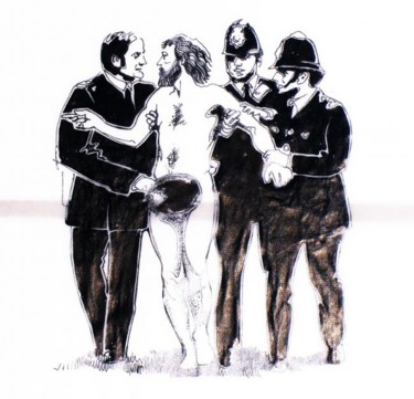 Drawing titled "Streaker with police" by Viviano, Original Artwork