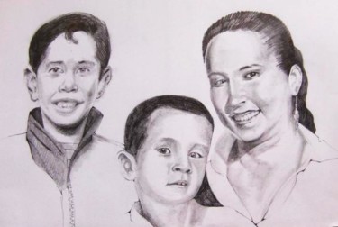 Drawing titled "Mother_and_two_boys…" by Viviano, Original Artwork