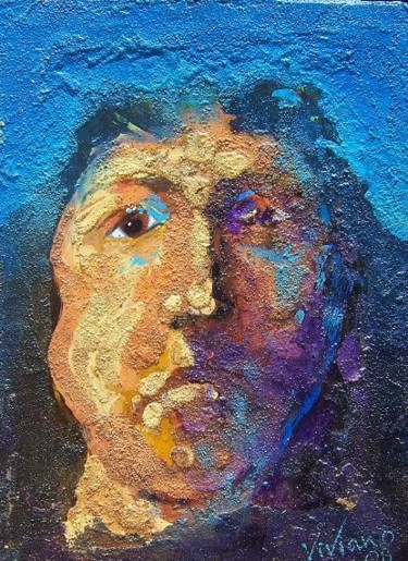 Painting titled "Sadface Apache" by Viviano, Original Artwork, Oil